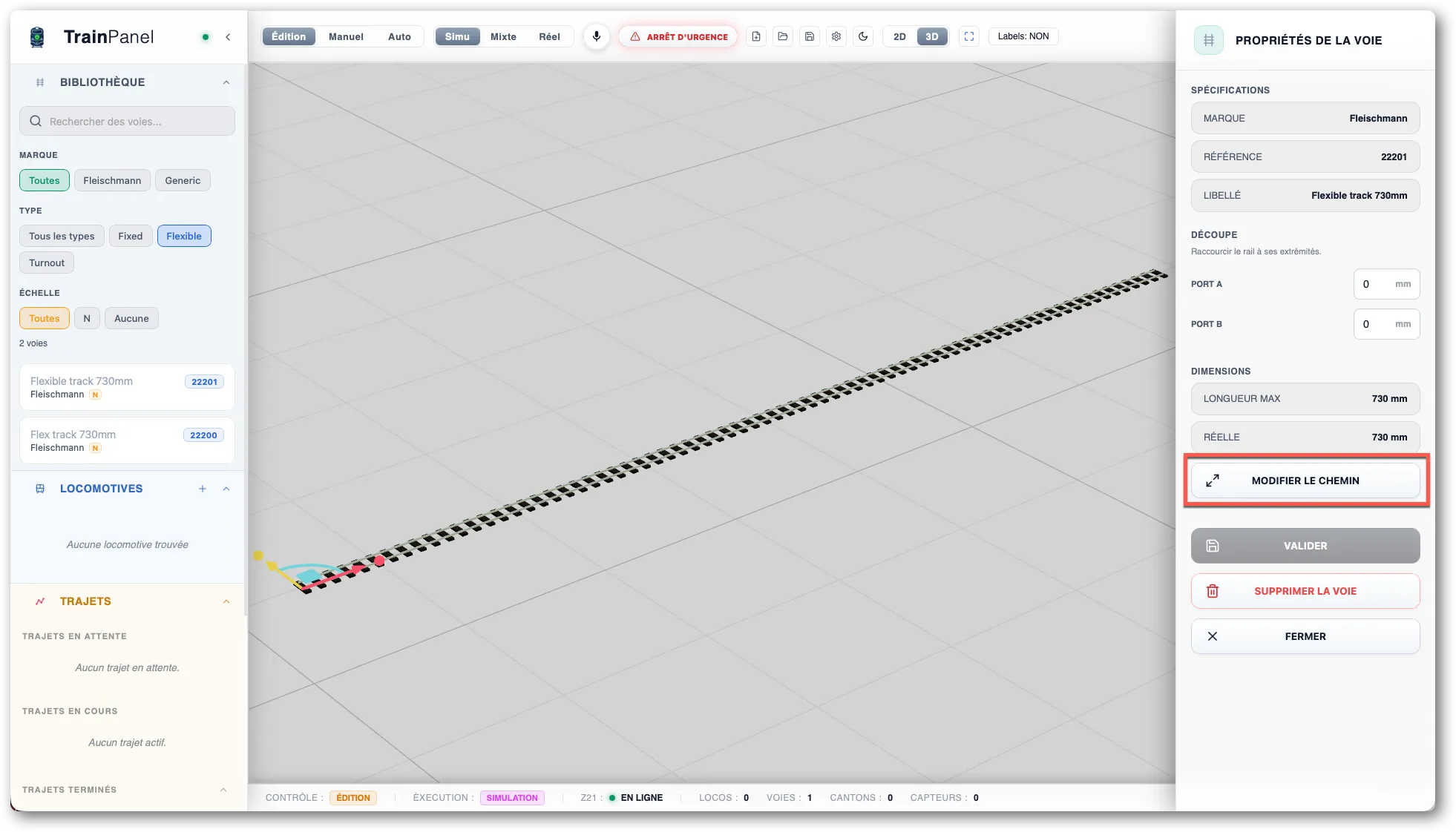 Rail flexible avant modification de la géométrie