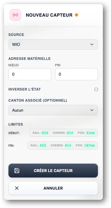 Propriétés du capteur